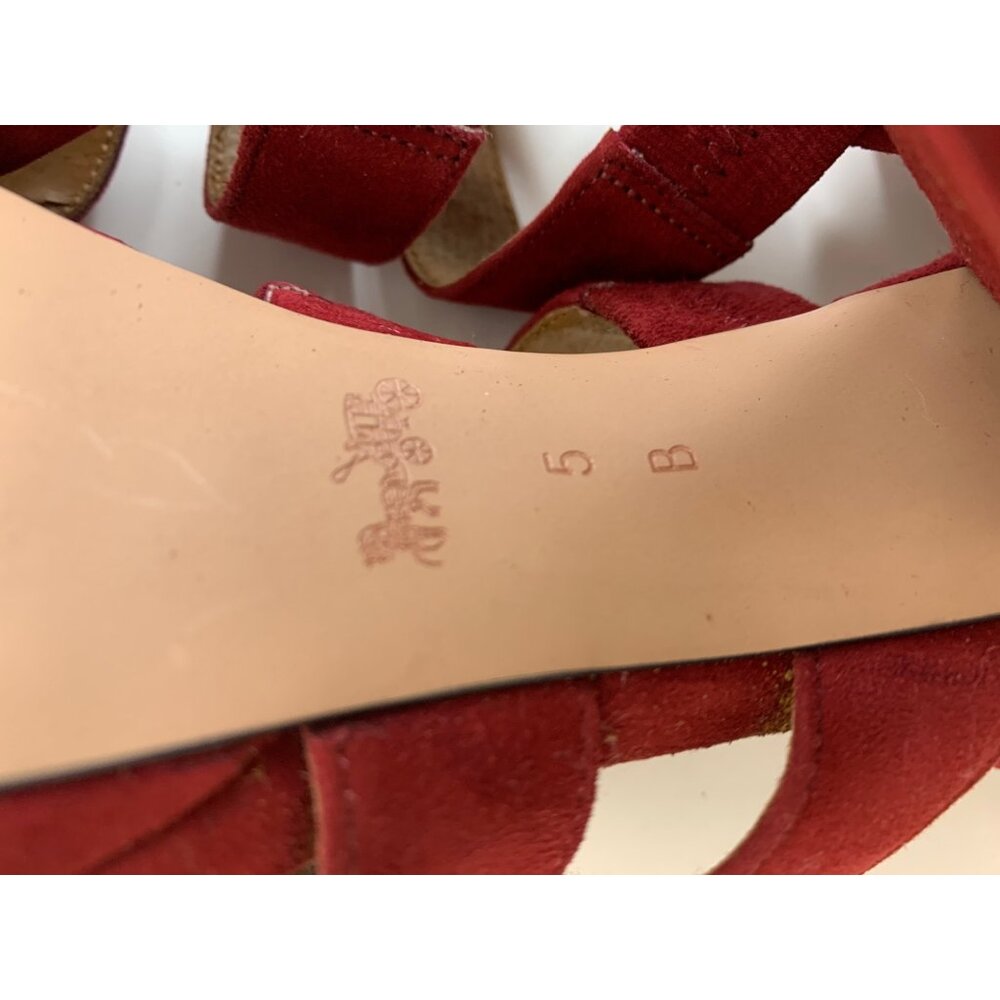 Coach Marina Red Suede Strappy High Heel Platform Sandals Size 5B - Picture 3 of 12